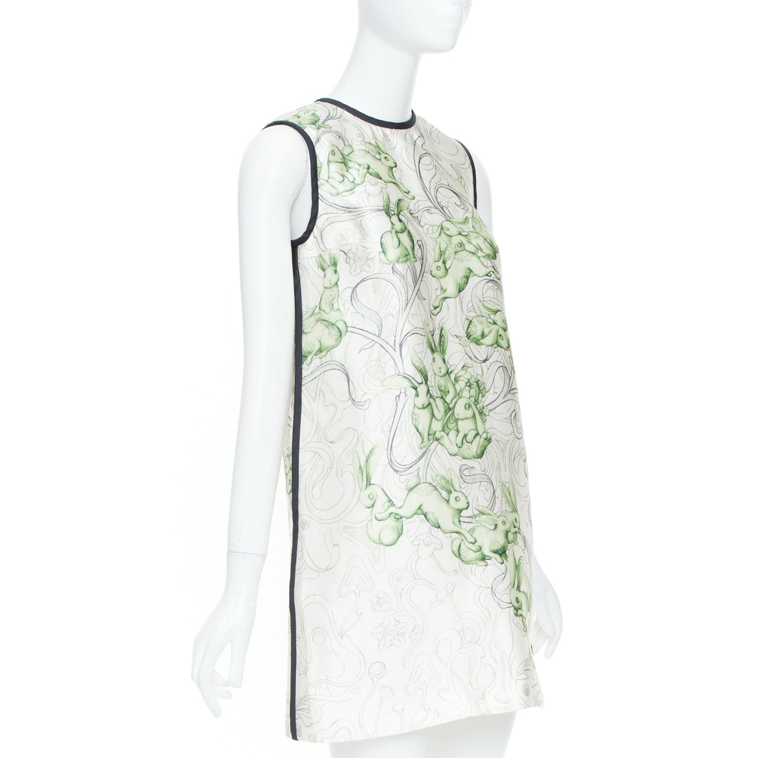PRADA 2018 Runway James Jean rabbit liberty green silk piping dress IT38 XS
