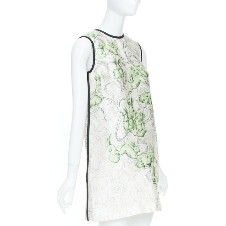 PRADA 2018 Runway James Jean rabbit liberty green silk piping dress IT38 XS