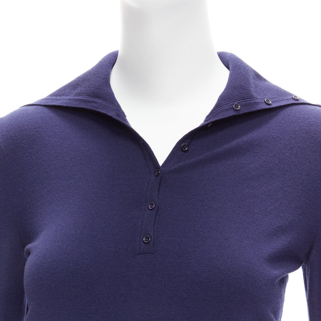 ALAIA navy blue wool blend button turtleneck sweater top FR40 L