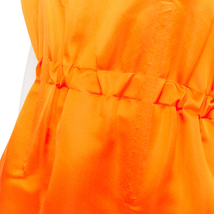 PRADA 2022 Runway orange satin triangle patch internal belt undone dress IT42
