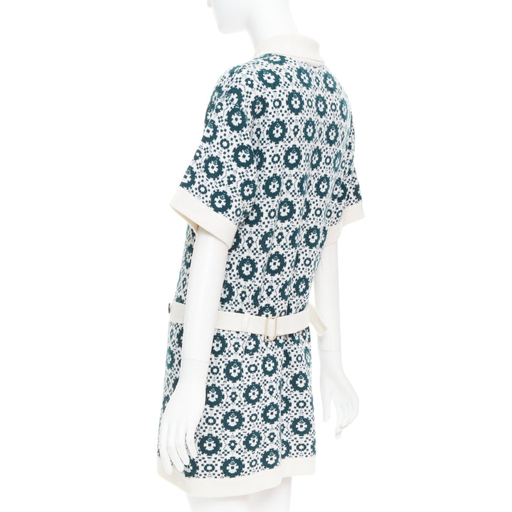CHANEL 2016 100% cashmere knit green mosaic CC button polo dress FR38 M