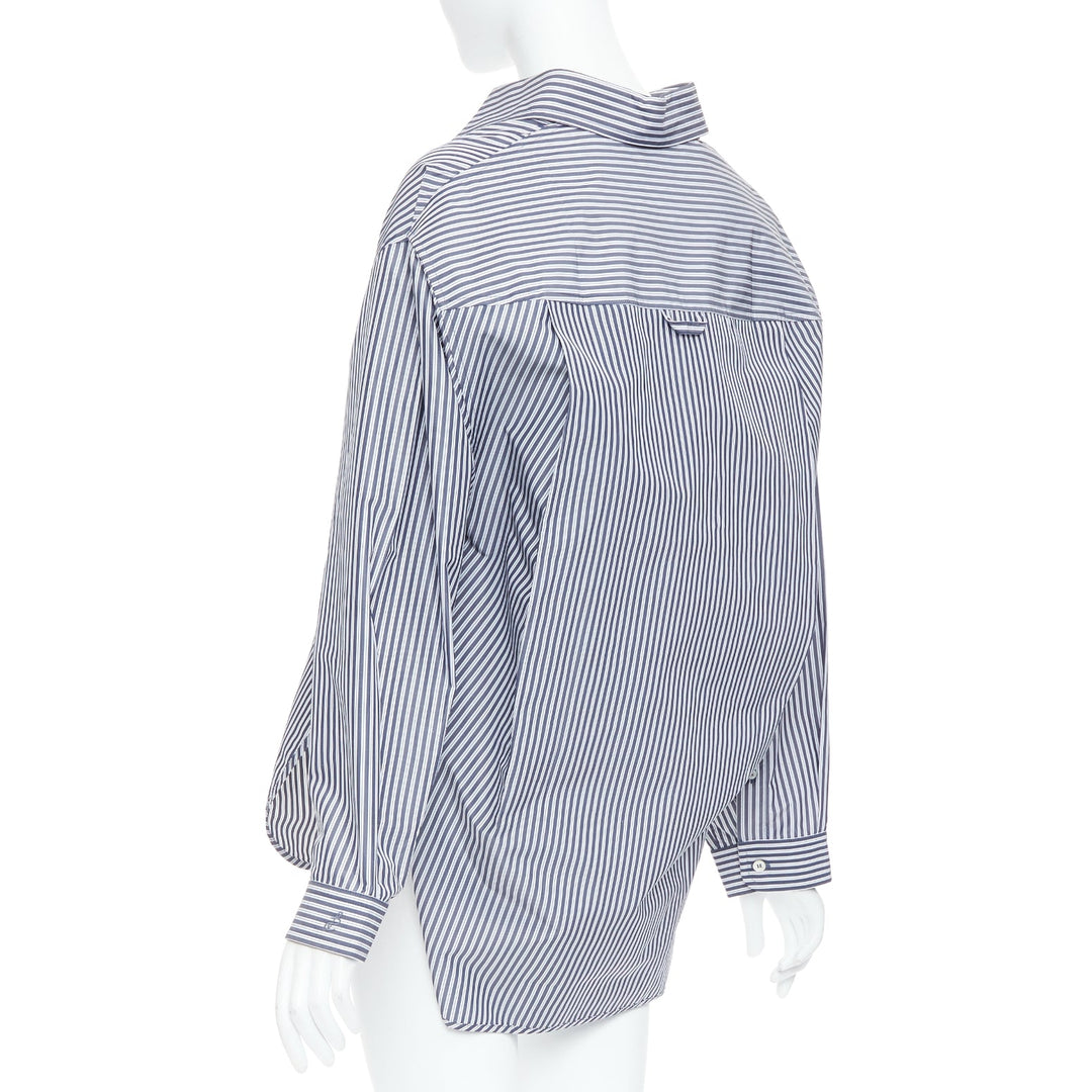 BALENCIAGA Demna 2016 grey cream striped 3D drop back shirt FR34 XS