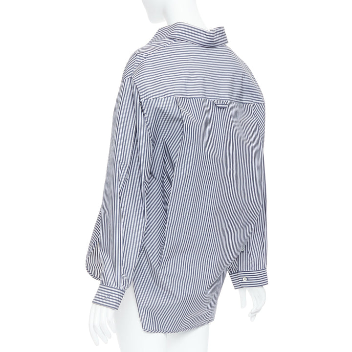 BALENCIAGA Demna 2016 grey cream striped 3D drop back shirt FR34 XS