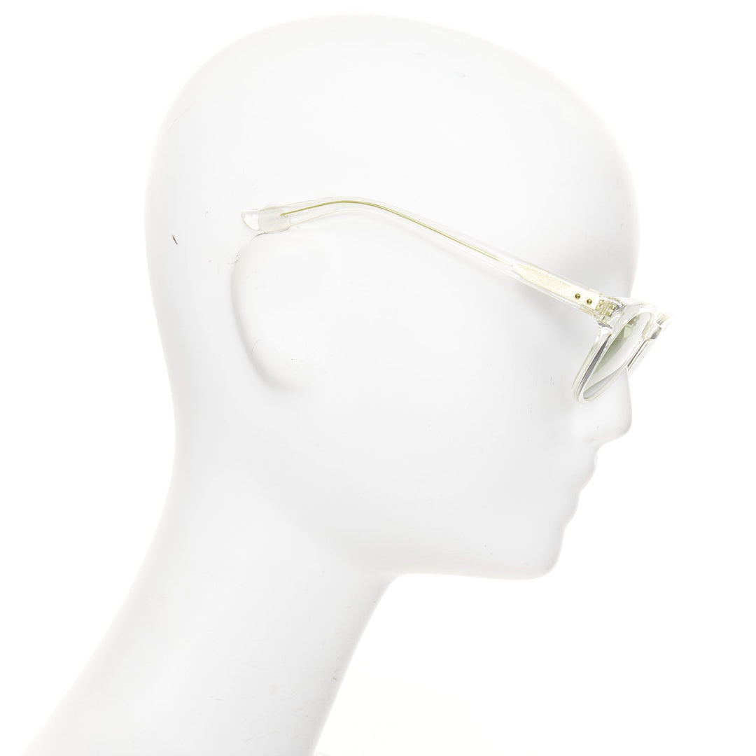 BLANC.. B0009 clear frame gold textured hardware green lens square sunglasses