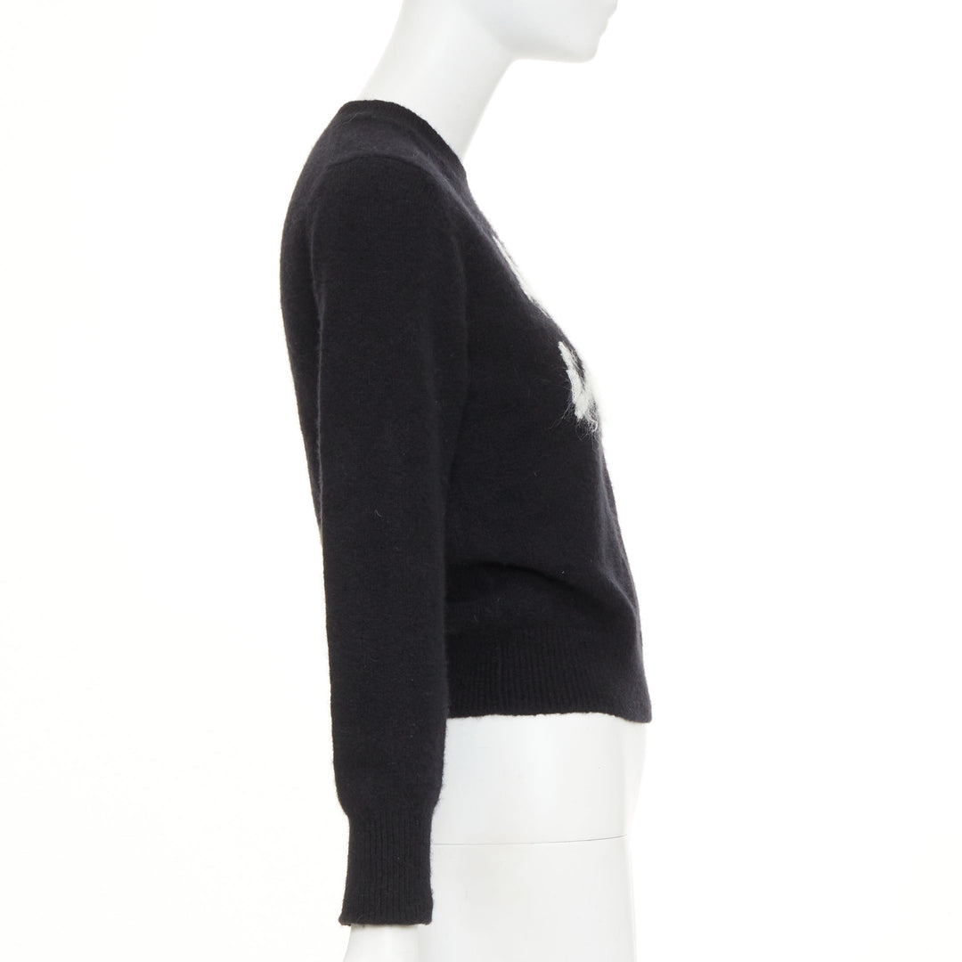 LOUIS VUITTON Cursive Signature black white wool blend fluffy logo sweater XS