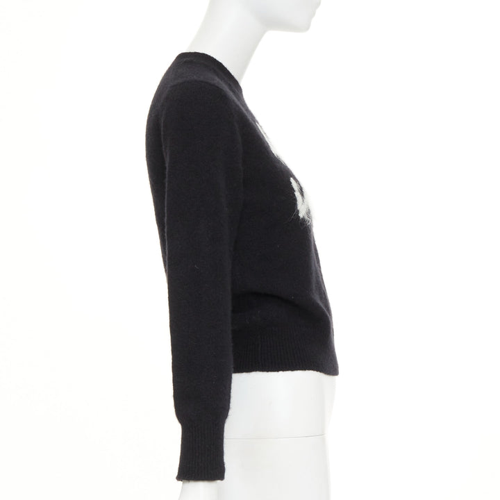 LOUIS VUITTON Cursive Signature black white wool blend fluffy logo sweater XS