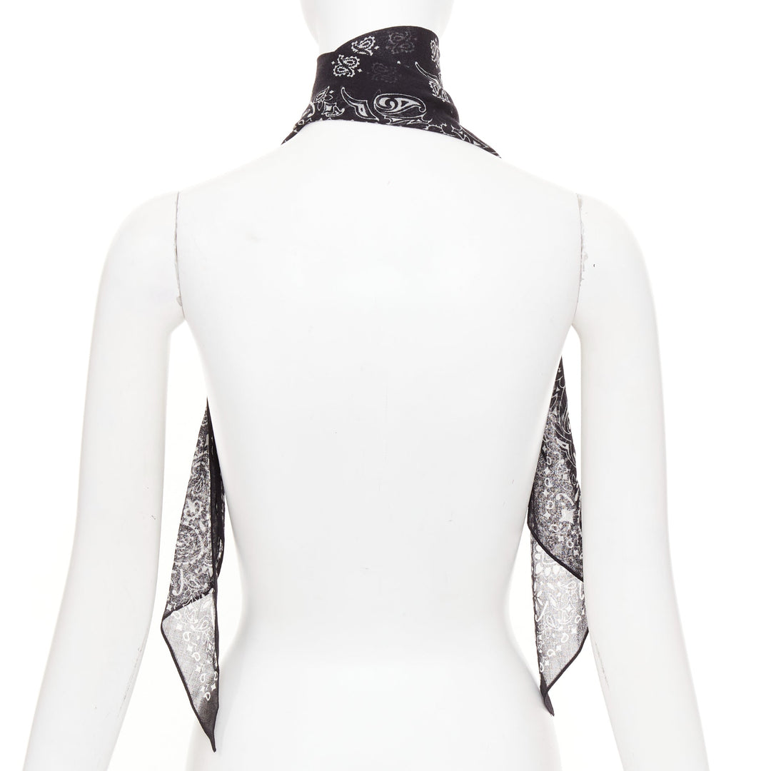 SAINT LAURENT 2019 Bandana Lavalliere Tie black white wool paisley print scarf