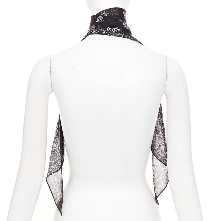 SAINT LAURENT 2019 Bandana Lavalliere Tie black white wool paisley print scarf