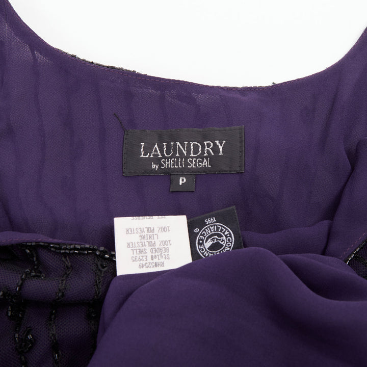LAUNDRY BY SHELLI SEGAL Vintage purple embroidered beaded shell dress P