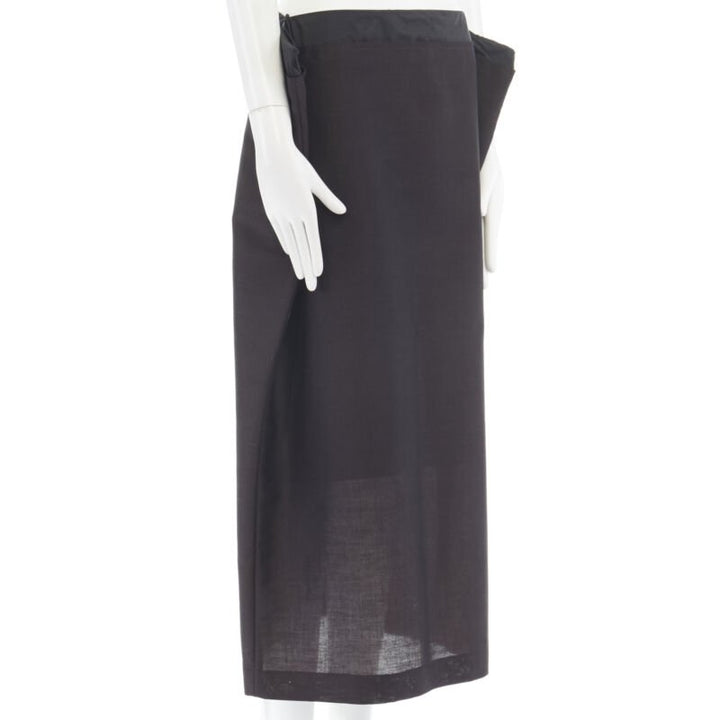YOHJI YAMAMOTO black mohair blend zip waist structured square cut skirt JP1 S