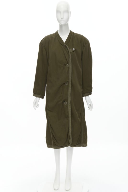 ISSEY MIYAKE 1980's Vintage khaki green padded shoulder oversized coat M Rare