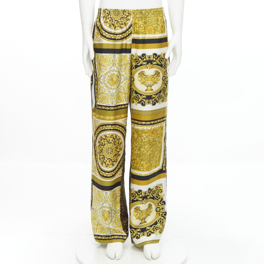 VERSACE Mosaic Barocco 2021 silk gold baroque leopard relaxed pants IT50 L