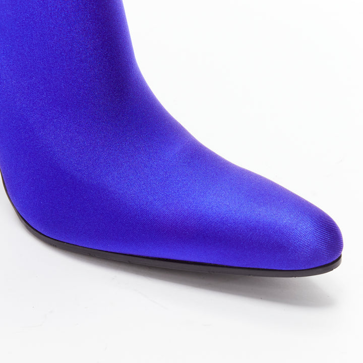 BALENCIAGA Demna blue lycra high heeled sock boots EU38 Kim Kardashian