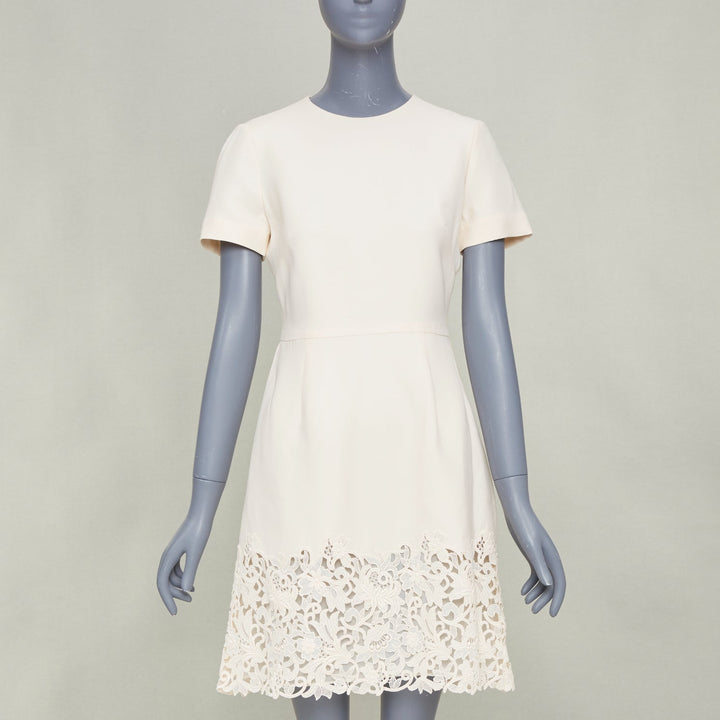VALENTINO 2018 Bridal Couture Crepe ivory macrame lace hem cocktail dress IT40 S
