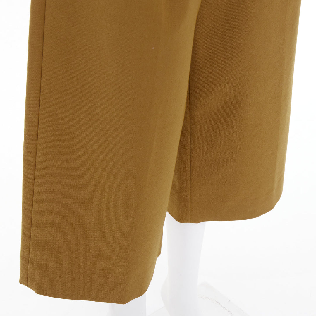 TIBI tan brown cotton blend twill pleated front high waisted crop pants US0 XS