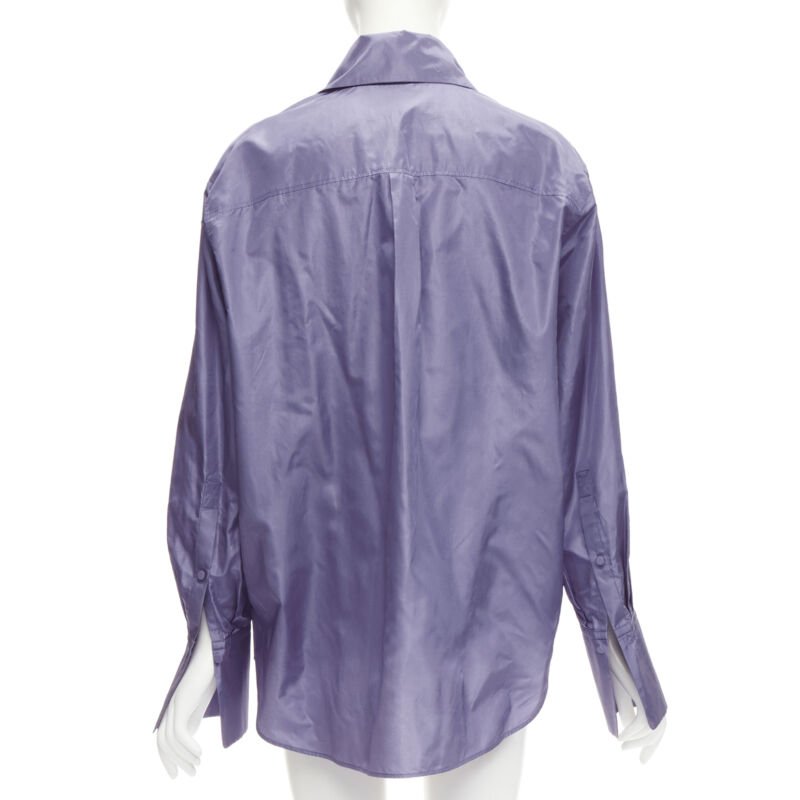 VALENTINO 2022 Runway purple lilac silk taffeta tie oversized shirt IT36 XS