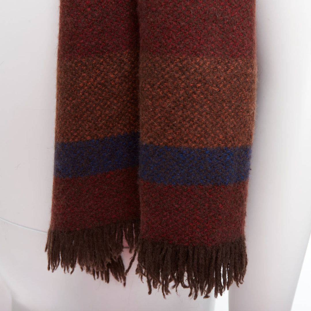 CHRISTOPHE LEMAIRE brown 100% yak wool Tibet handcrafted stripe scarf