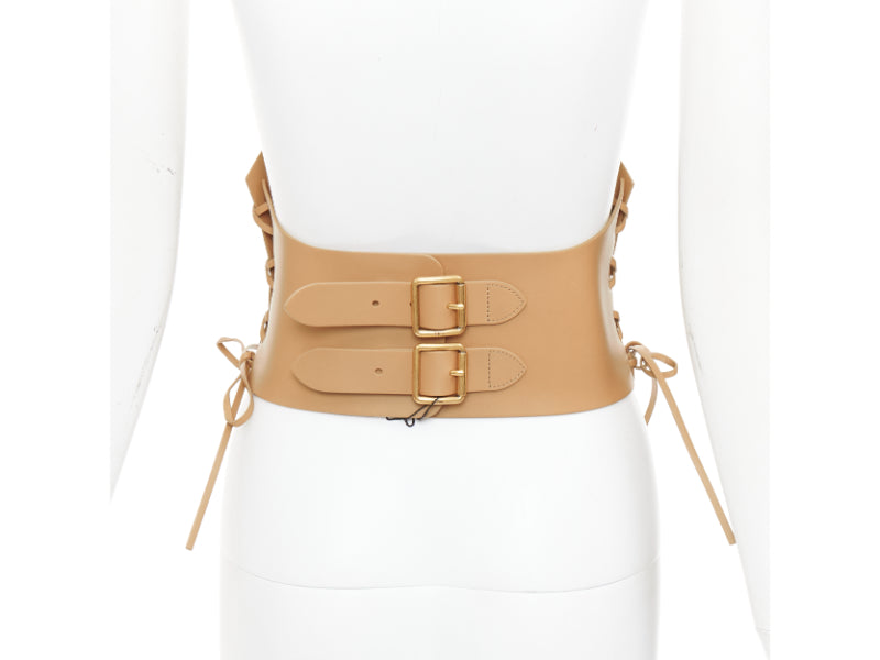 CHRISTIAN DIOR 2021 D-Lace tan brown light gold lace leather corset belt 75cm