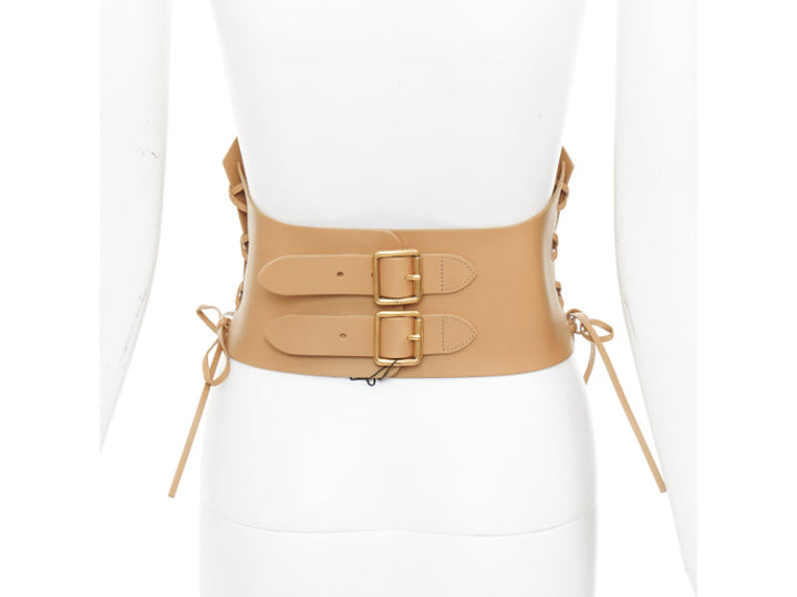 CHRISTIAN DIOR 2021 D-Lace tan brown light gold lace leather corset belt 75cm