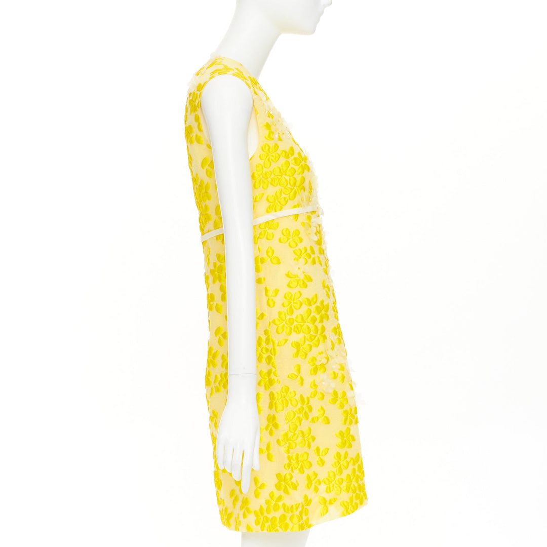 GIAMBATTISTA VALLI silk floral cloque white bead petal mini bow dress IT42 M