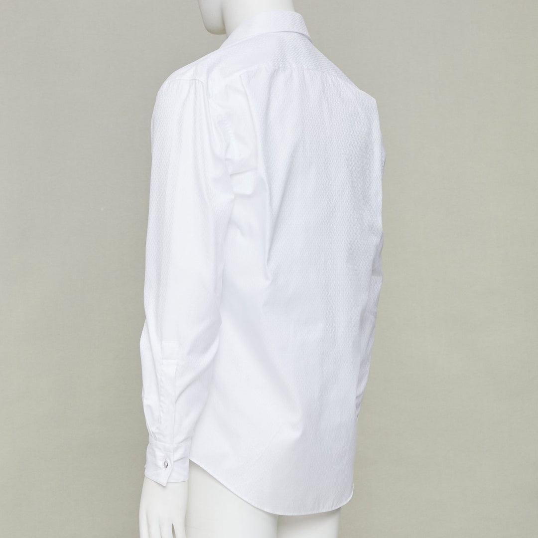 HERMES white dress tonal geometric jacquard cotton luxury button down top EU38 S