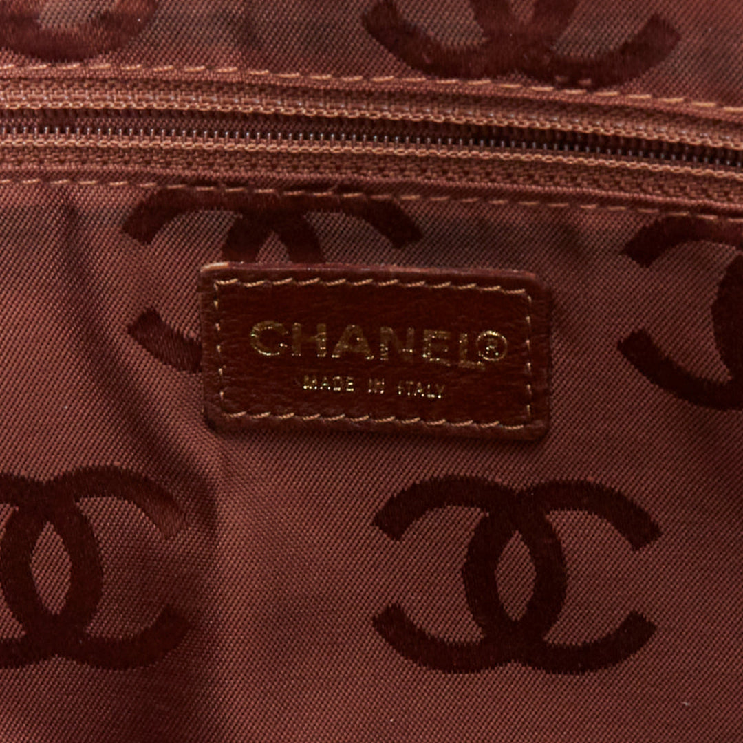 CHANEL Surpique Wild Stitch brown leather gold CC logo shoulder hobo bag