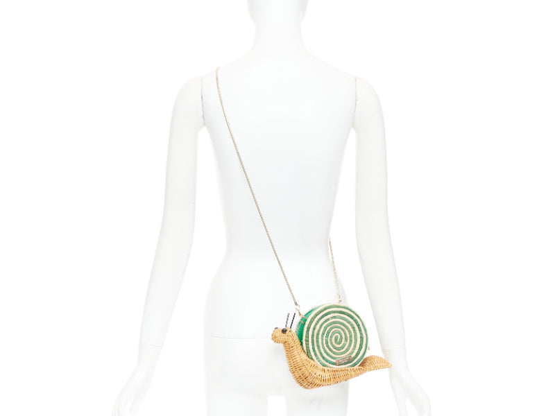 KATE SPADE Spring Forward Wicker Snail green raffia rattan crossbody clutch bag