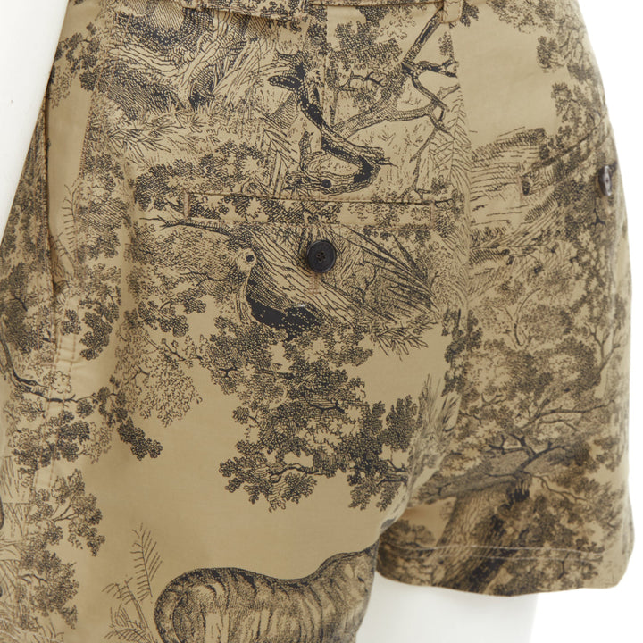 CHRISTIAN DIOR 2019 Toile de Jouy Sauvage beige cotton belted shorts FR34 XS