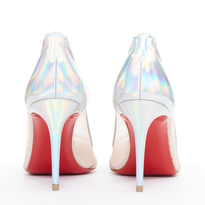 CHRISTIAN LOUBOUTIN Galavati Strass silver iridescent mesh crystal heels EU36.5