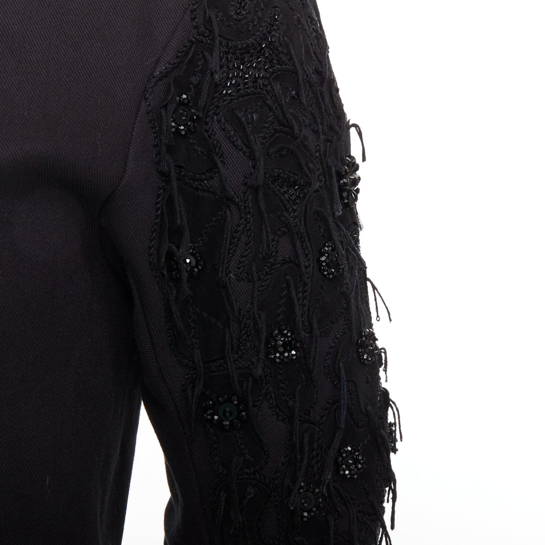 JOHN GALLIANO black fringe embellished sleeve double breasted jacket FR46 S