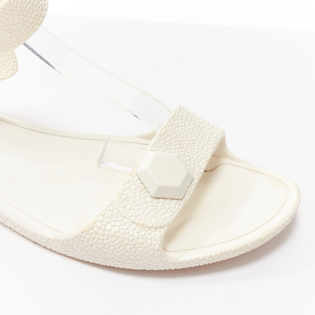 GIVENCHY white textured rubber hexagon stud flat jelly sandals EU41