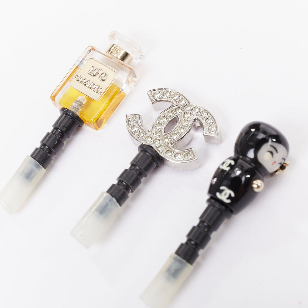 CHANEL No.5 Perfume Pave Crystal Babushka Doll phone charm plug Set of 3