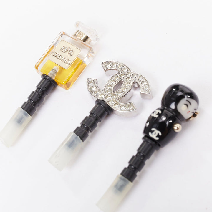 CHANEL No.5 Perfume Pave Crystal Babushka Doll phone charm plug Set of 3