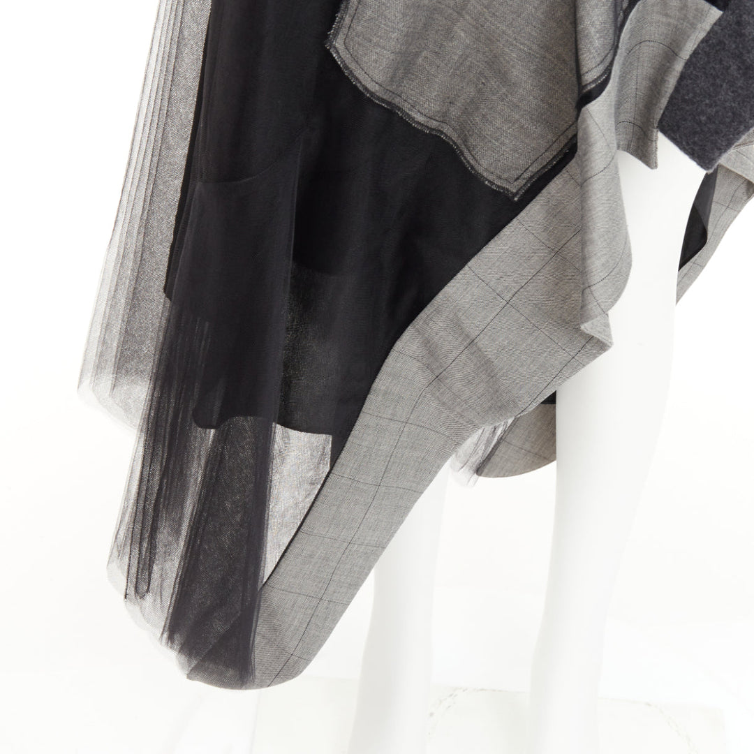MONSE black nylon tulle wool glen plaid deconstructed asymmetric skirt US0 XS
