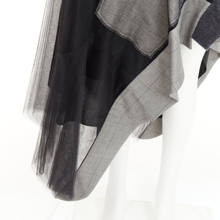 MONSE black nylon tulle wool glen plaid deconstructed asymmetric skirt US0 XS
