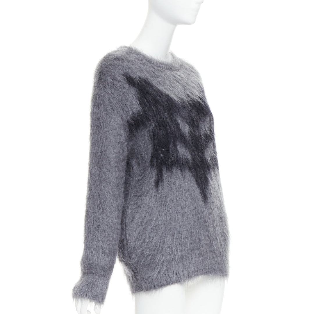 CHRISTIAN DIOR grey mohair silk black graphic fluffy long sleeve sweater FR36 S