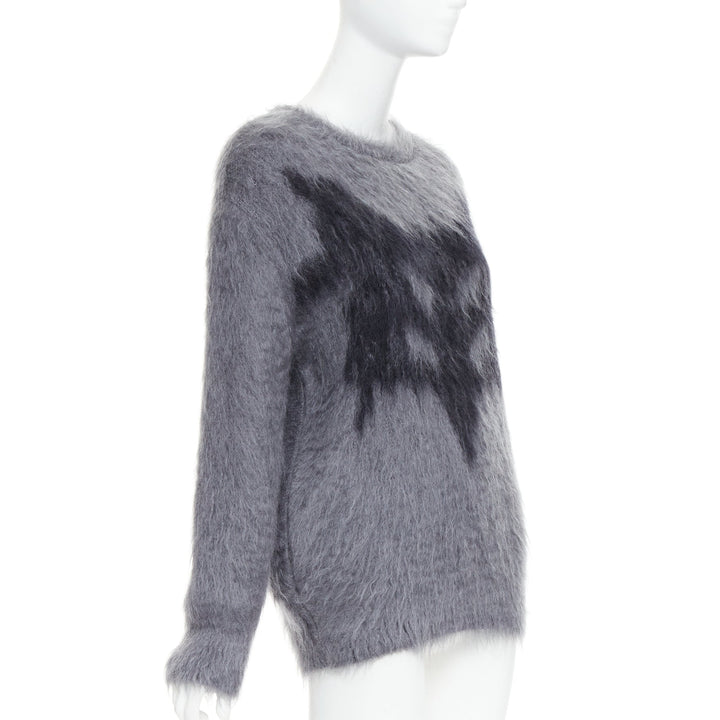 CHRISTIAN DIOR grey mohair silk black graphic fluffy long sleeve sweater FR36 S