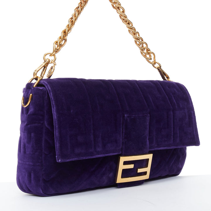 FENDI Baguette Viola Plus Vellto FF embossed purple velvet crossbody bag