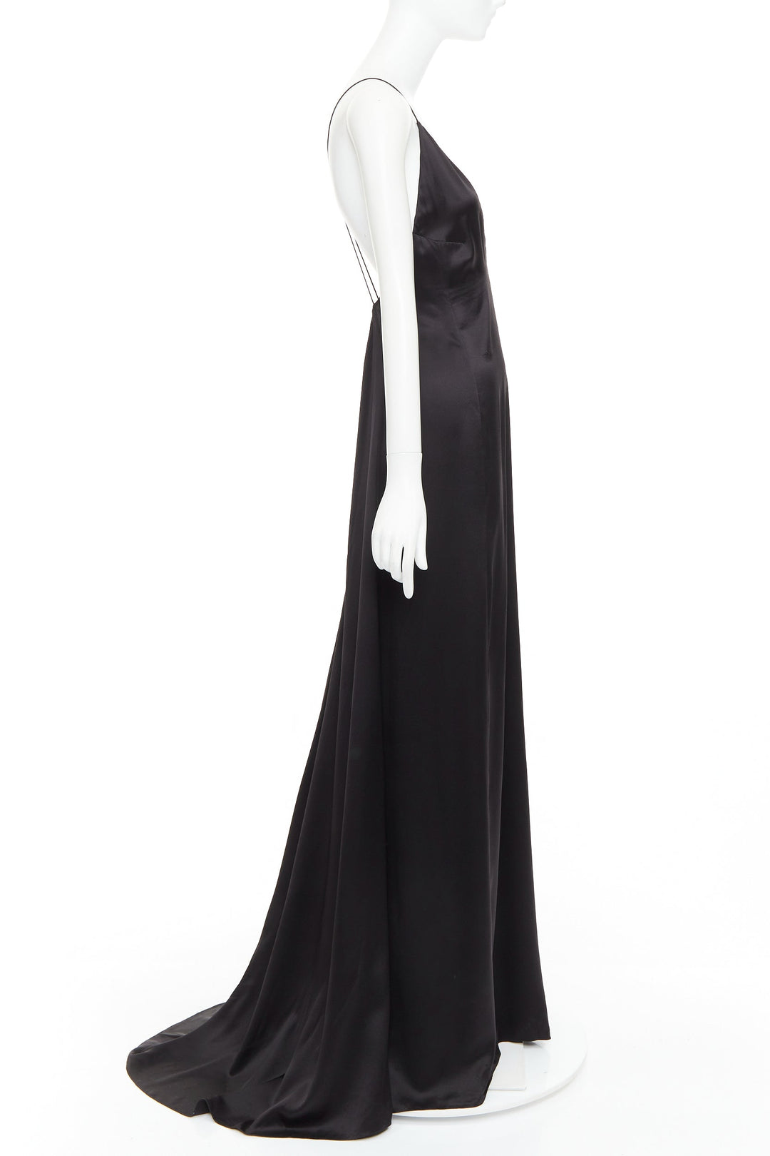 SAINT LAURENT 2022 black 100% silk plunge V neck open back high slit gown FR38 M