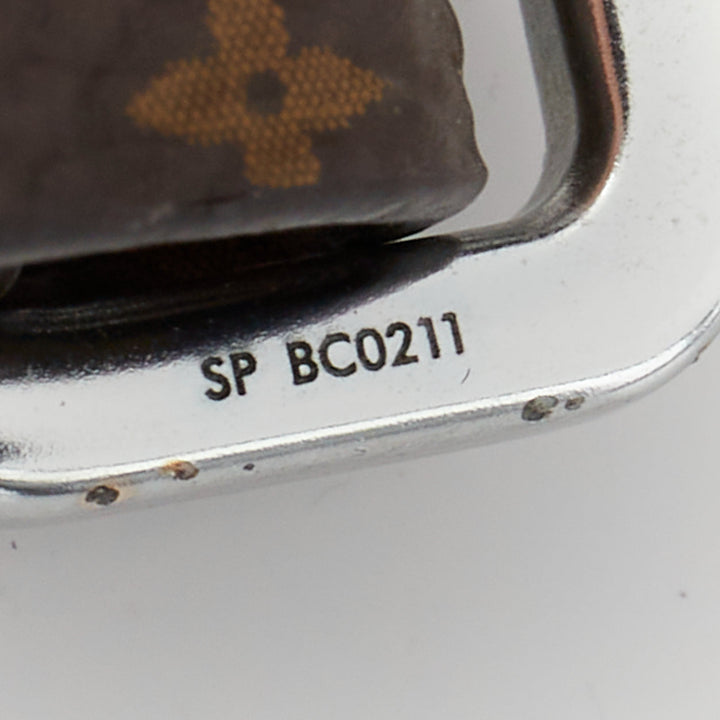 LOUIS VUITTON brown LV monogram canvas silver buckle ring