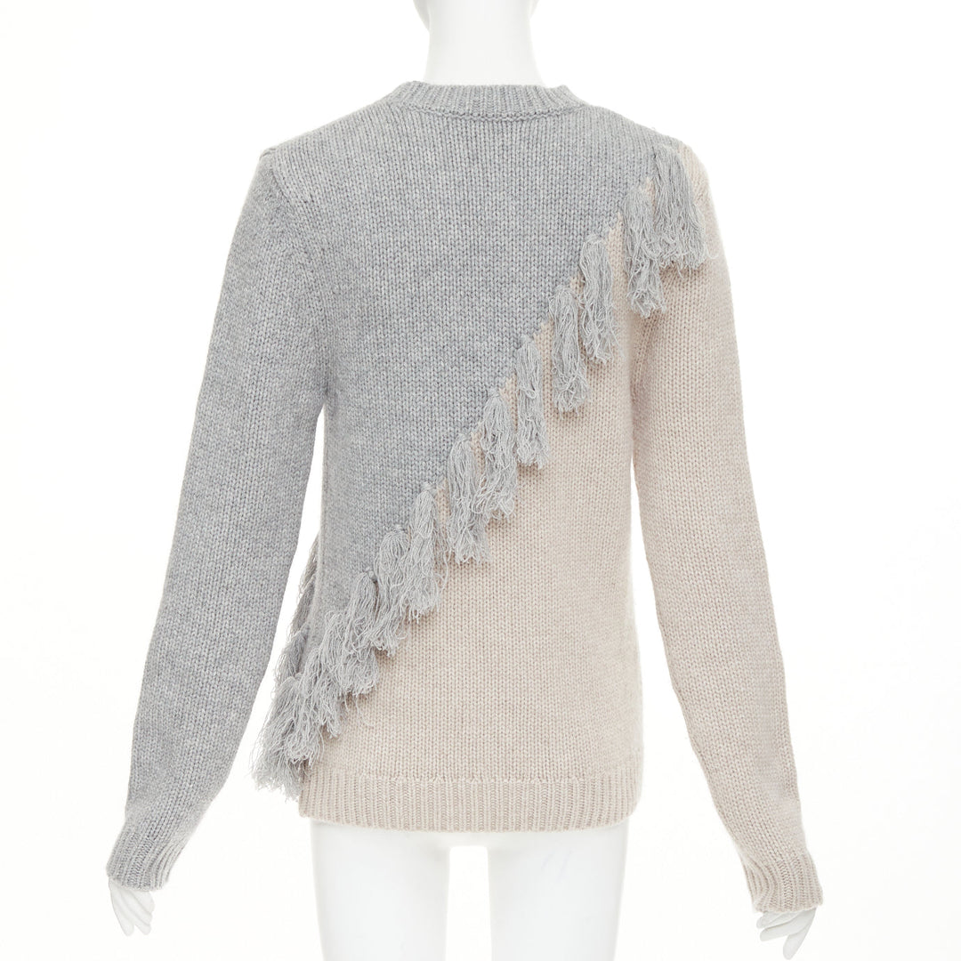 JW ANDERSON grey beige wool cashmere tassel trim asymmetric split  sweater XS