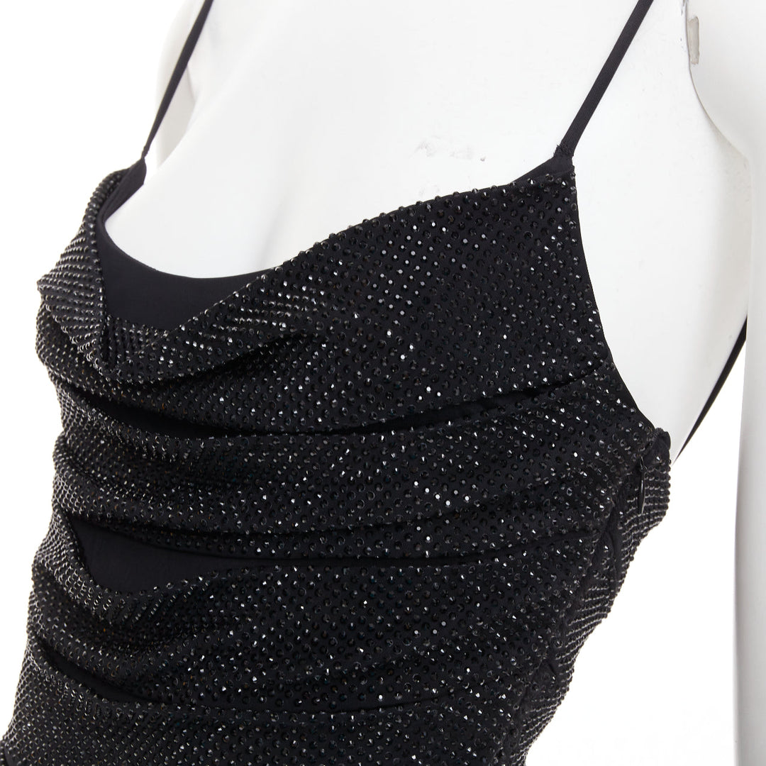 ALEXANDRE VAUTHIER  black crystal strass stretched panel bandage mini slip dress