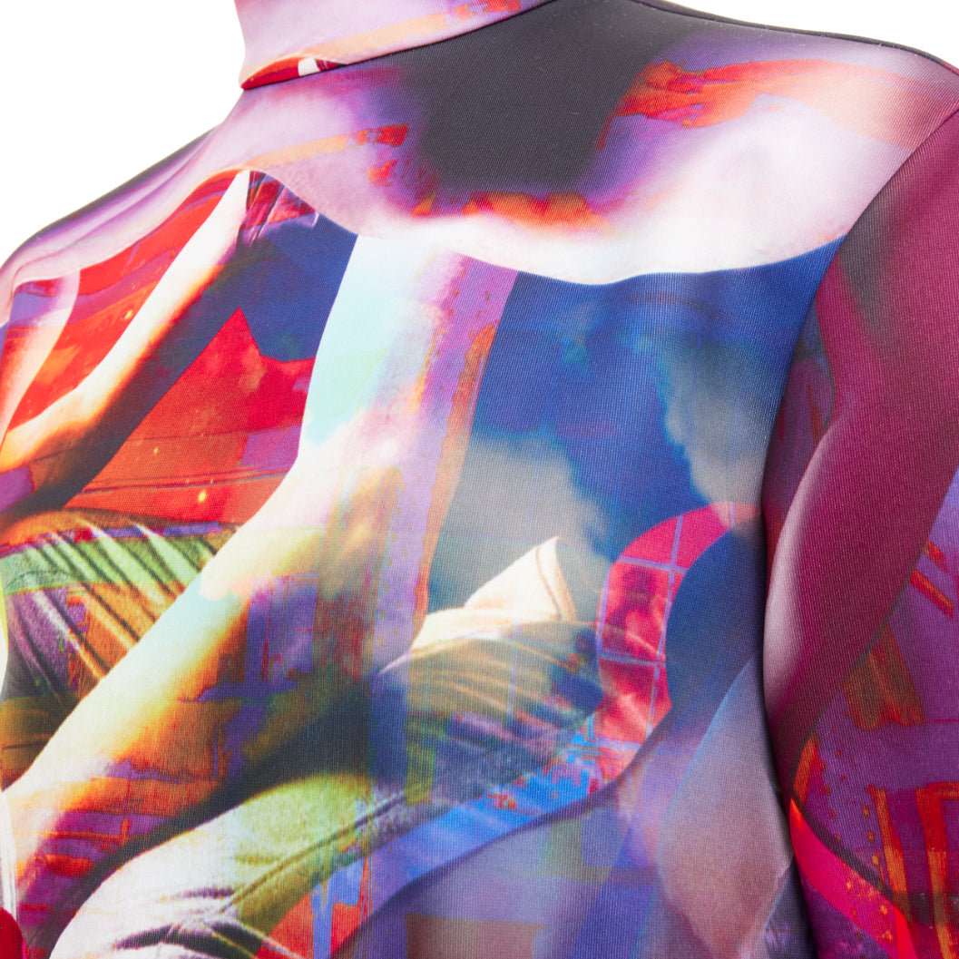 PRADA 2019  Runway purple psychedelic graphic print neoprene mock neck top M