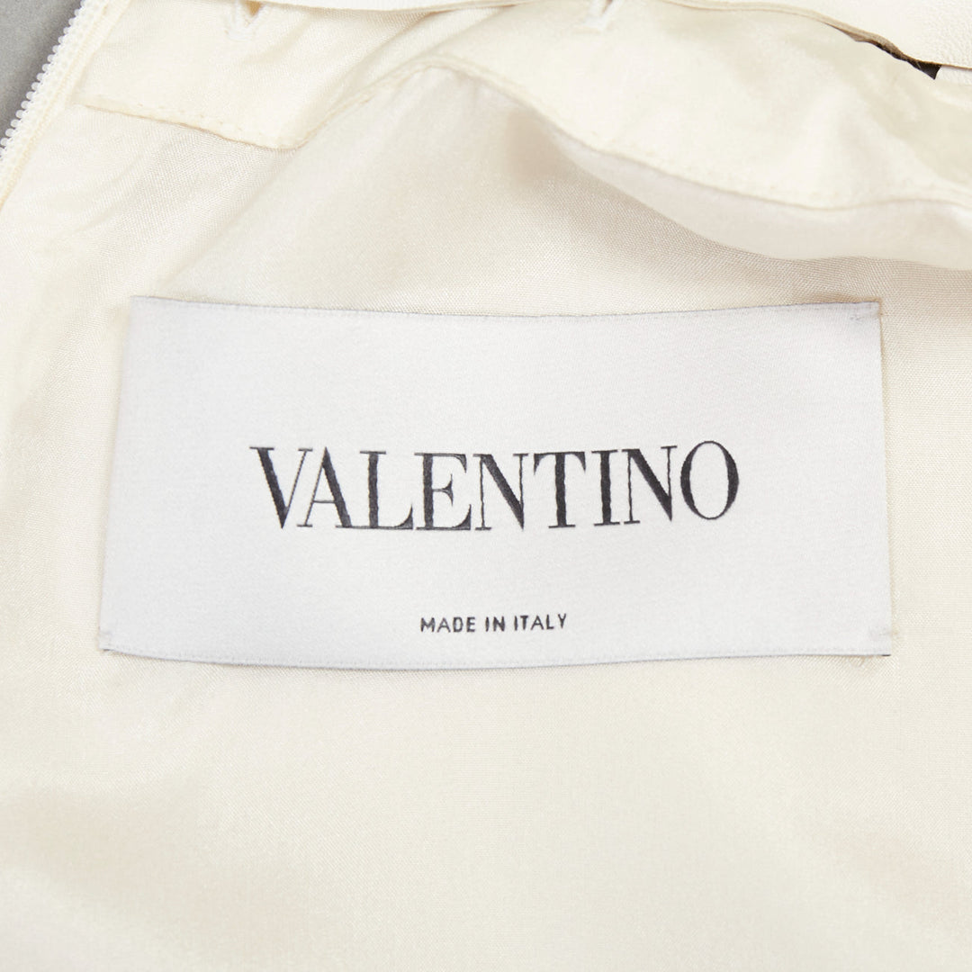 VALENTINO cream black silver studded leather collar bicolor cocktail dress