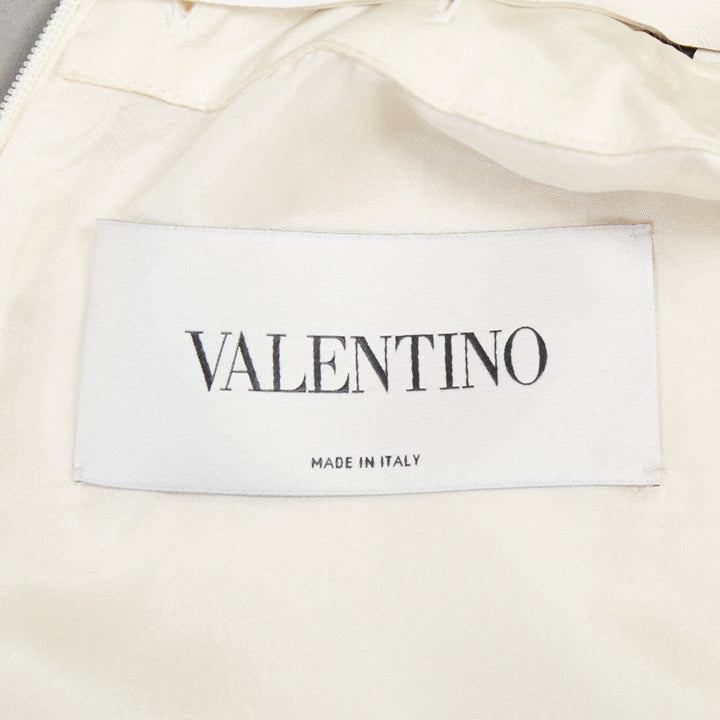 VALENTINO cream black silver studded leather collar bicolor cocktail dress