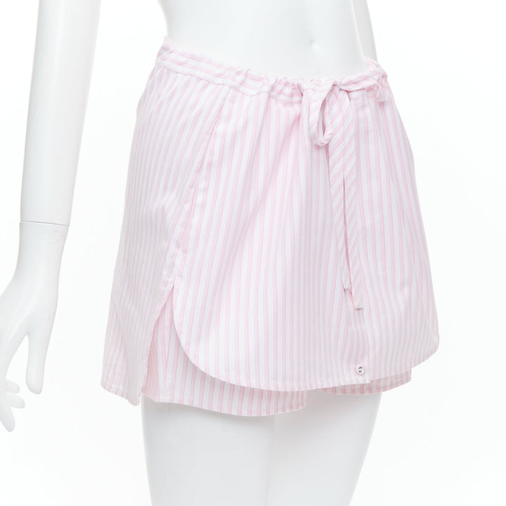 VVB VICTORIA BECKHAM pink white pinstriped tie front tiered skort