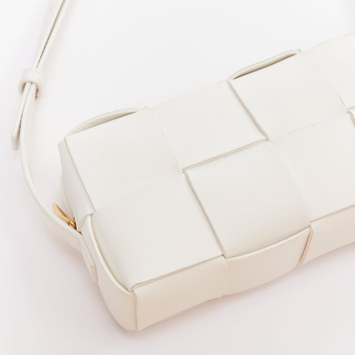 BOTTEGA VENETA Mini Cassette white lambskin Maxi Intrecciato crossbody bag