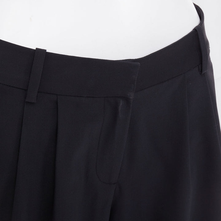 TIBI black low sheen fabric pleated front wide cropped trousers culottes US0 XS