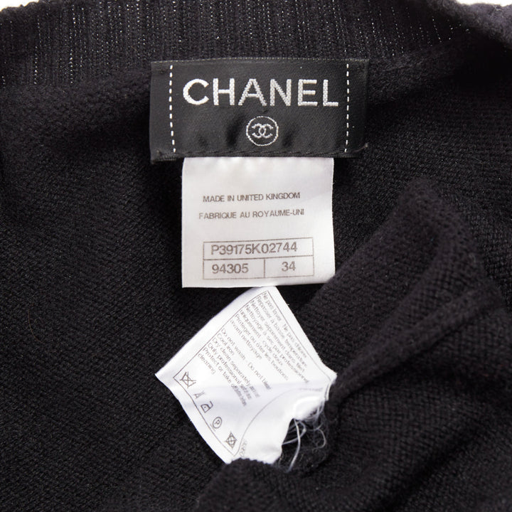 CHANEL 100% cashmere black silver-tone CC turnlock 4 pocket cardigan FR34 XS