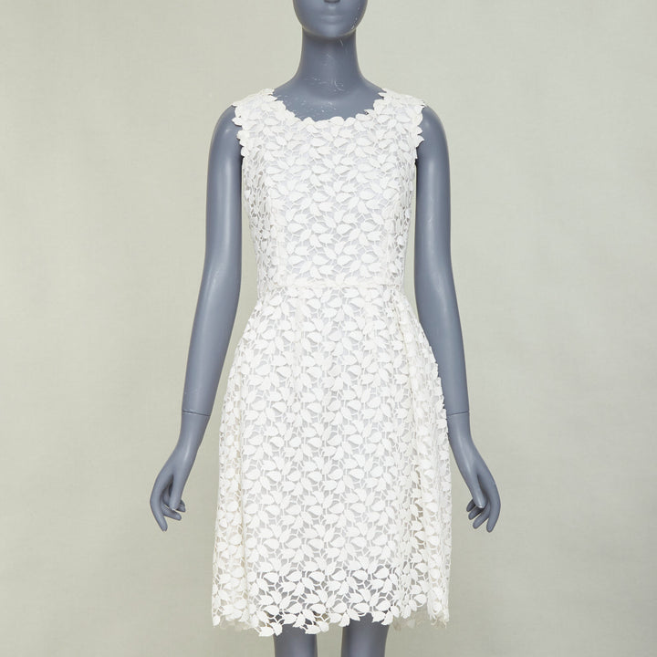 OSCAR DE LA RENTA Iso off white floral guipure leaf lace bridal dress US4 S